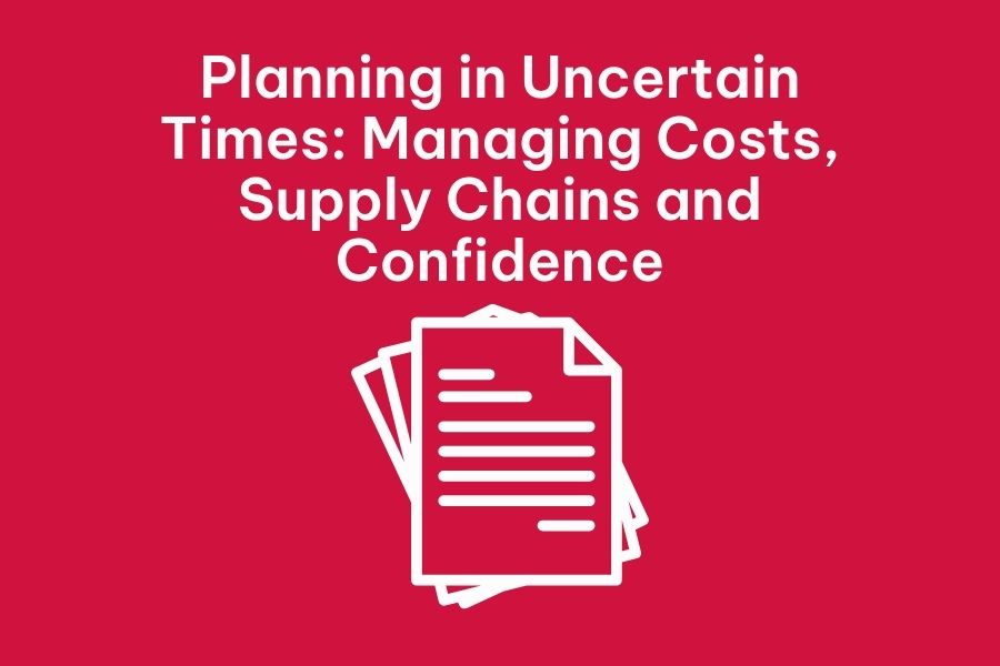 red back ground with writing saying:Planning in uncertain times
